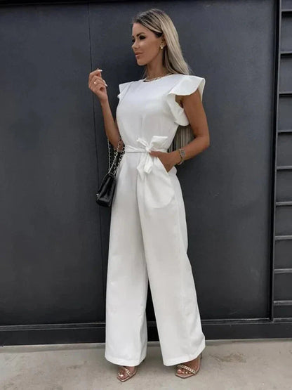 Image of Marie | Dame Bredbenet Jumpsuit med Bindebånd i Taljen