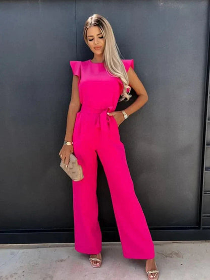 Image of Marie | Dame Bredbenet Jumpsuit med Bindebånd i Taljen