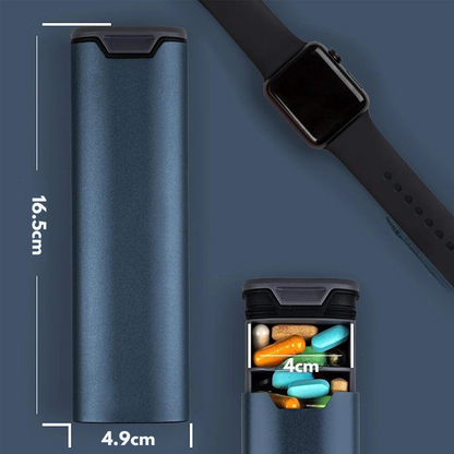 MediEase Uge Pille Organizer – Elegant Træ & Aluminium Pilleboks
