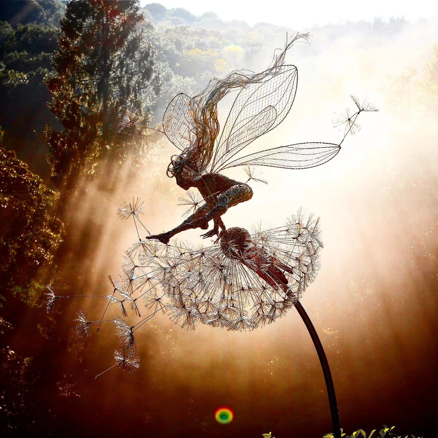 Metal Fe Fairy Garden Dekor med Mælkebøtte Stakes