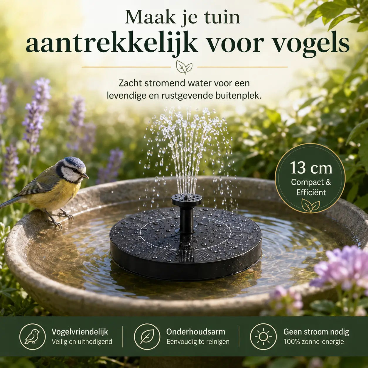 Miljøvenlig springvand til bassiner og damme med vores Solar Oasis™