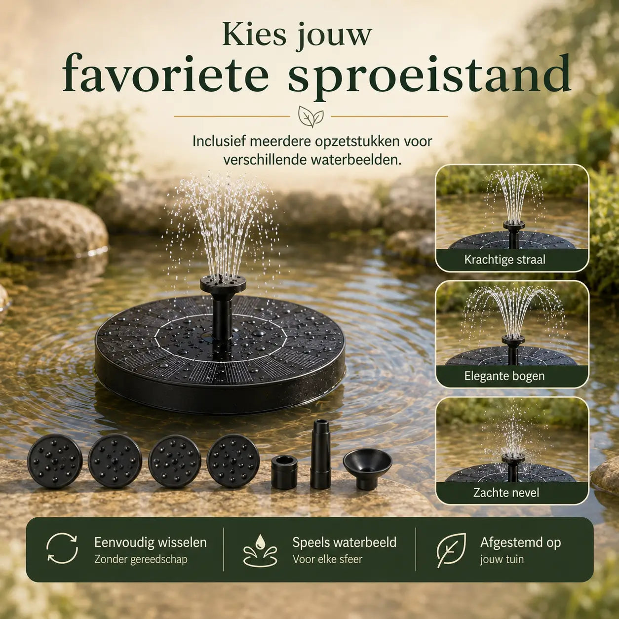 Miljøvenlig springvand til bassiner og damme med vores Solar Oasis™