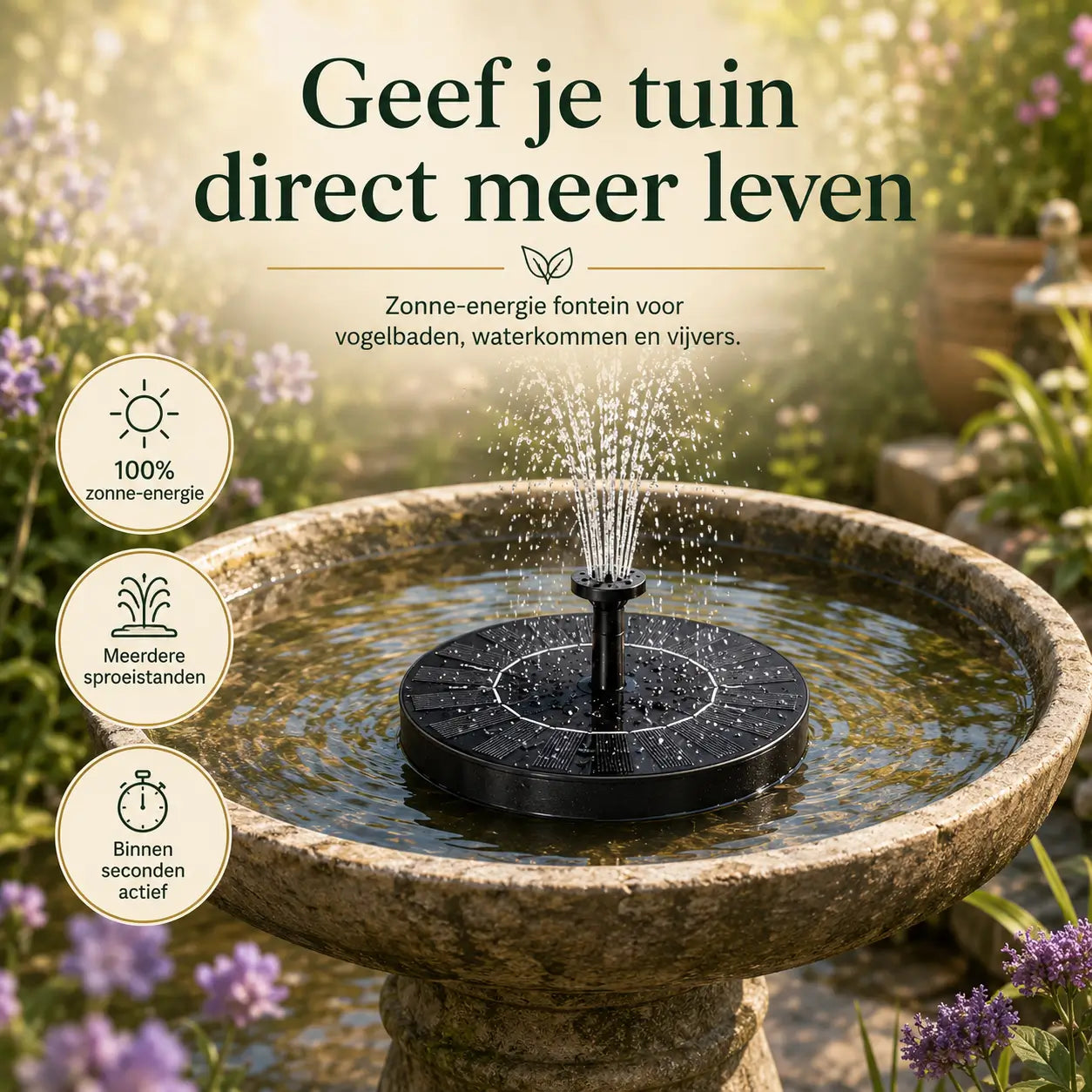 Miljøvenlig springvand til bassiner og damme med vores Solar Oasis™