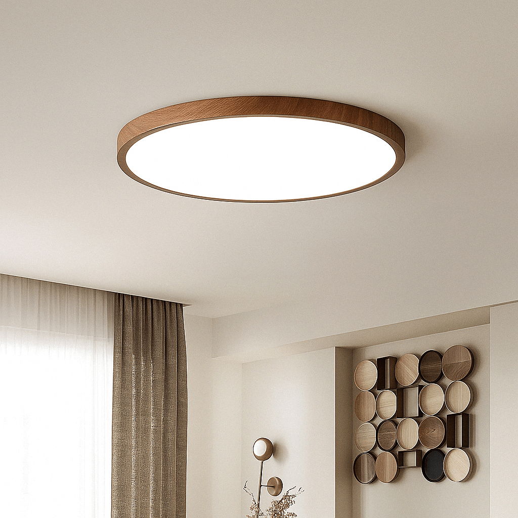 Moderne Cirkulær Ultrathin Træ LED Loftlampe