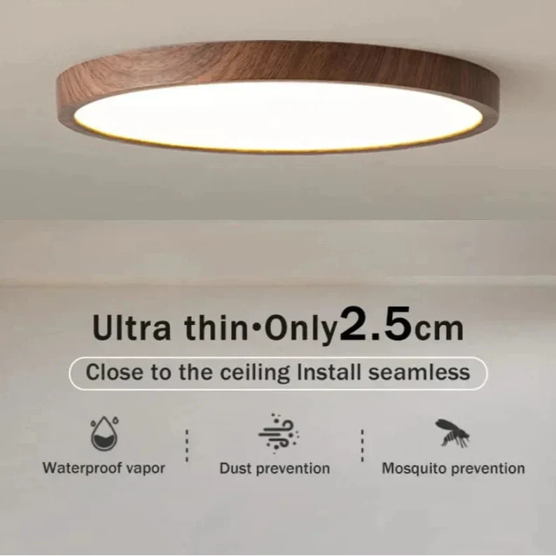 Moderne Cirkulær Ultrathin Træ LED Loftlampe