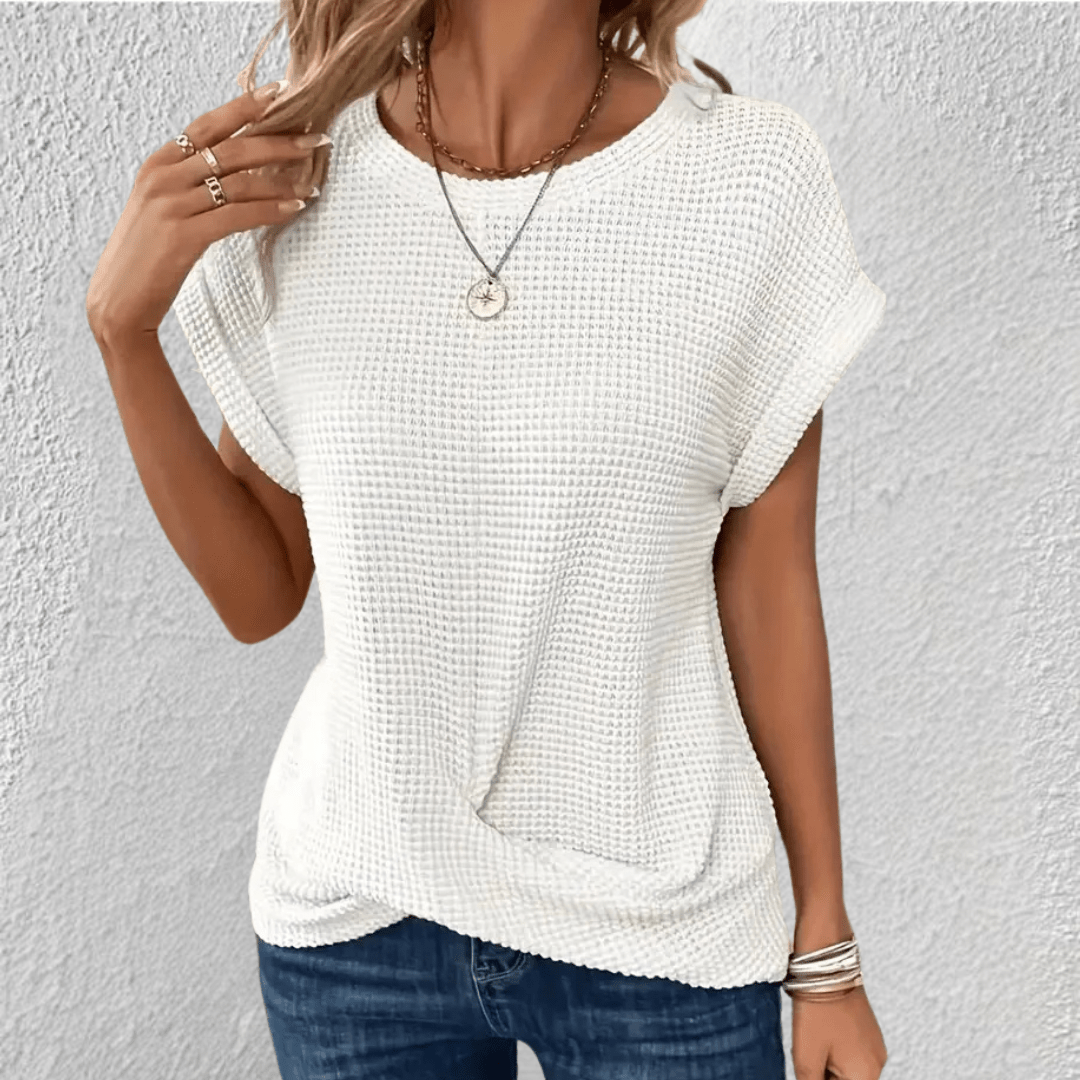 Image of Mona | Dame Twist Front Vaffelstrikket Top