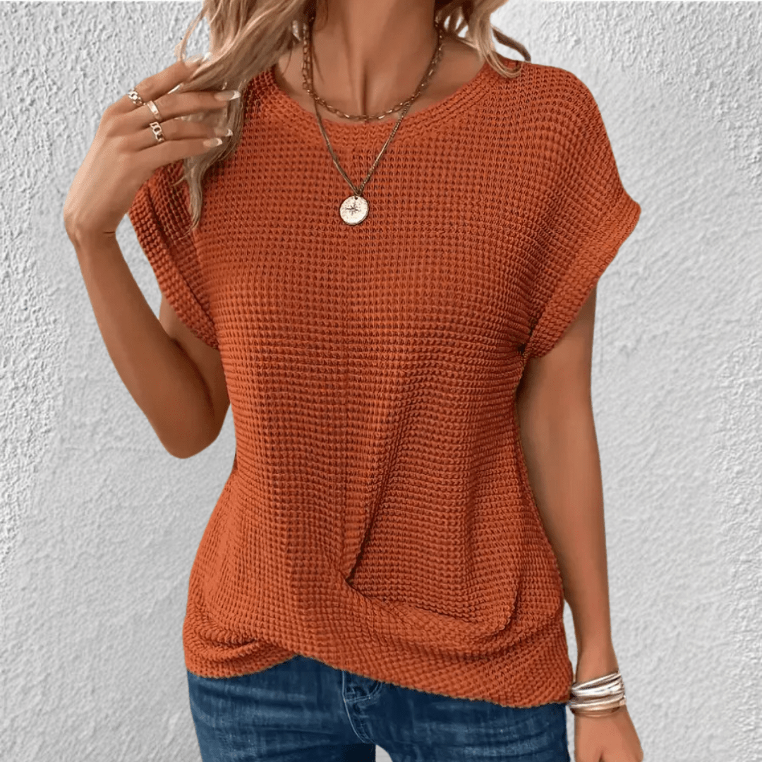 Image of Mona | Dame Twist Front Vaffelstrikket Top