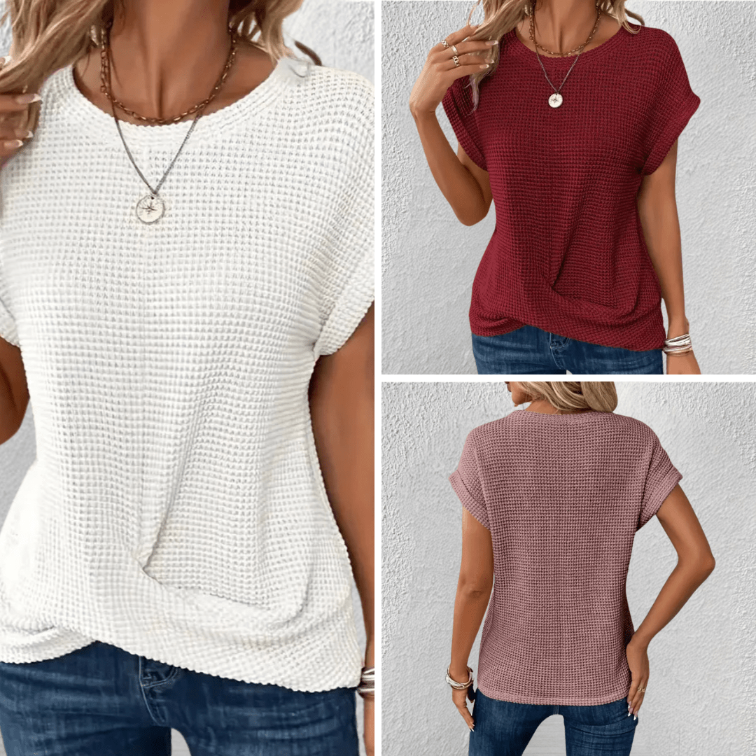 Image of Mona | Dame Twist Front Vaffelstrikket Top