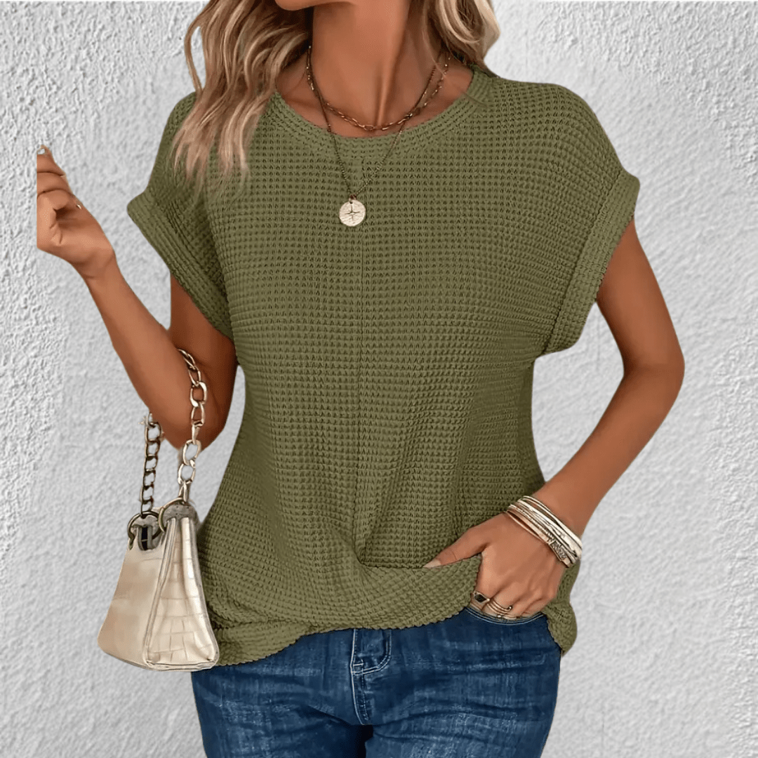 Image of Mona | Dame Twist Front Vaffelstrikket Top