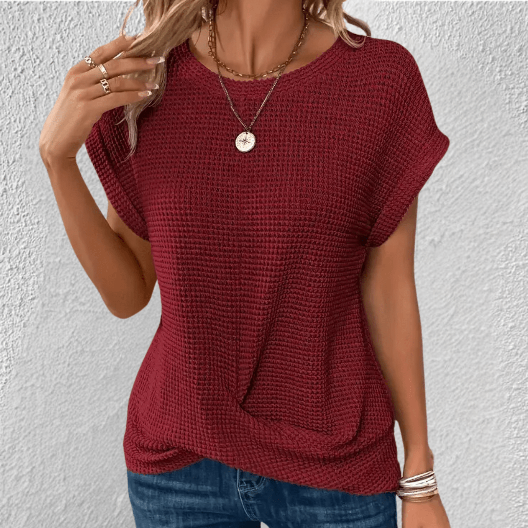 Image of Mona | Dame Twist Front Vaffelstrikket Top