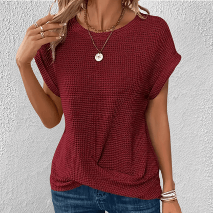 Image of Mona | Dame Twist Front Vaffelstrikket Top