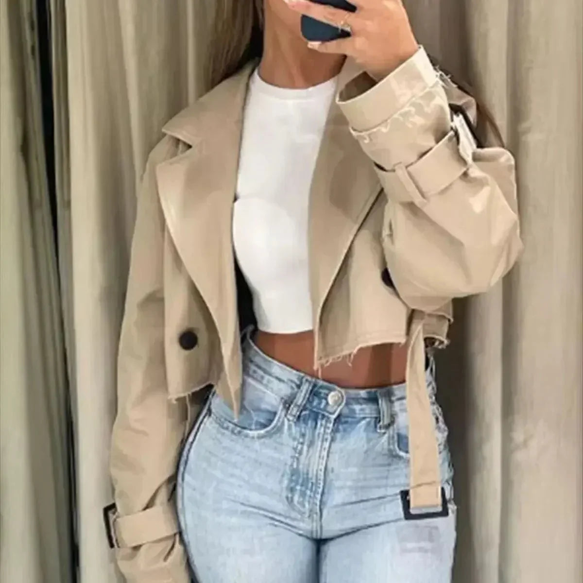 Mireille | Manteau Cropped Croisé Femme - Image 1