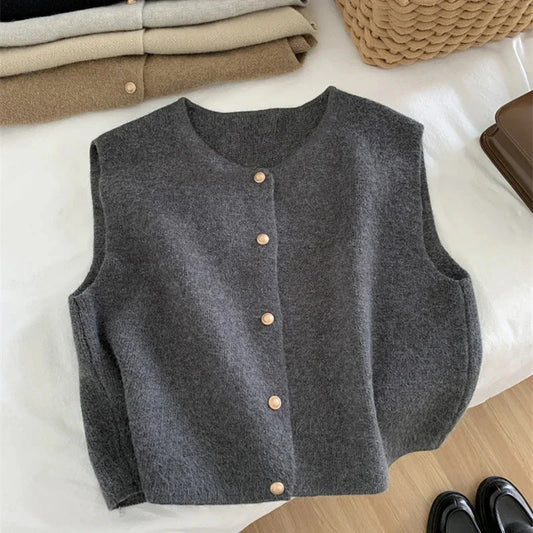 Édith | Gilet pull sans manches à boutons pour femme - Image 1