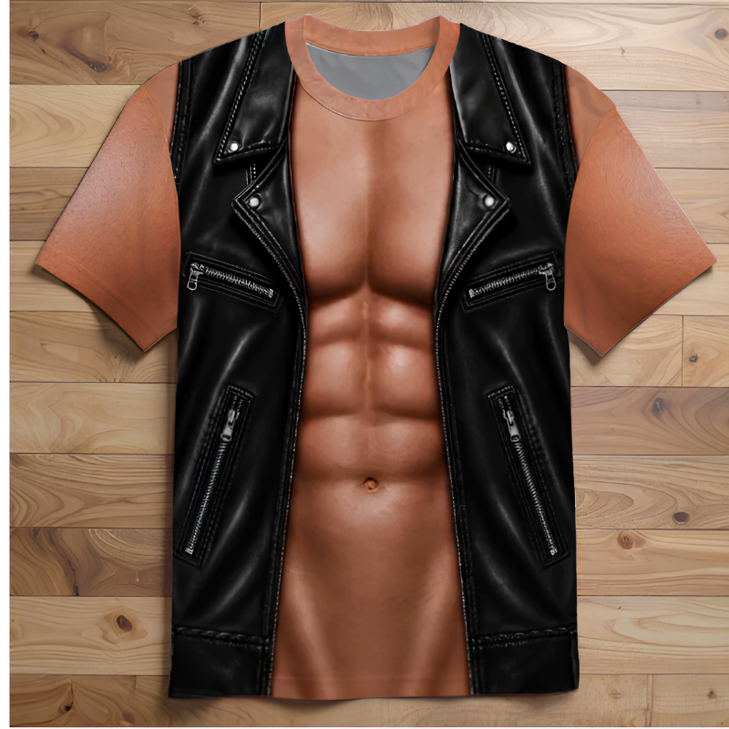 Afslappet, sjov og legesyg T-shirt med muskelprint-design
