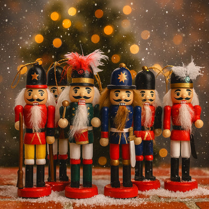 Nøddeknækker-figurer i træ – 12,5 cm, sæt med 6 stk.