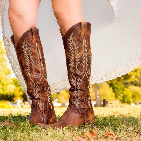 Nadja | Dame Knæhøje Broderede Cowboy Støvler - Image 1