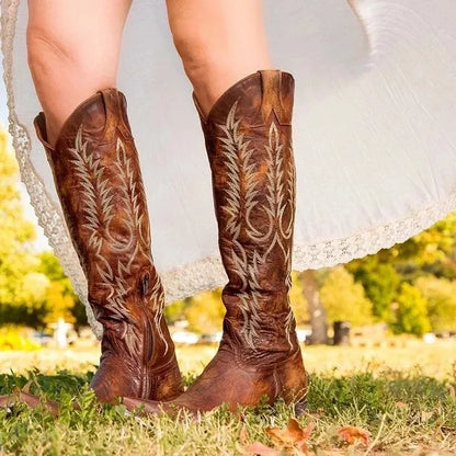 Nadja | Dame Knæhøje Broderede Cowboy Støvler - Image 1