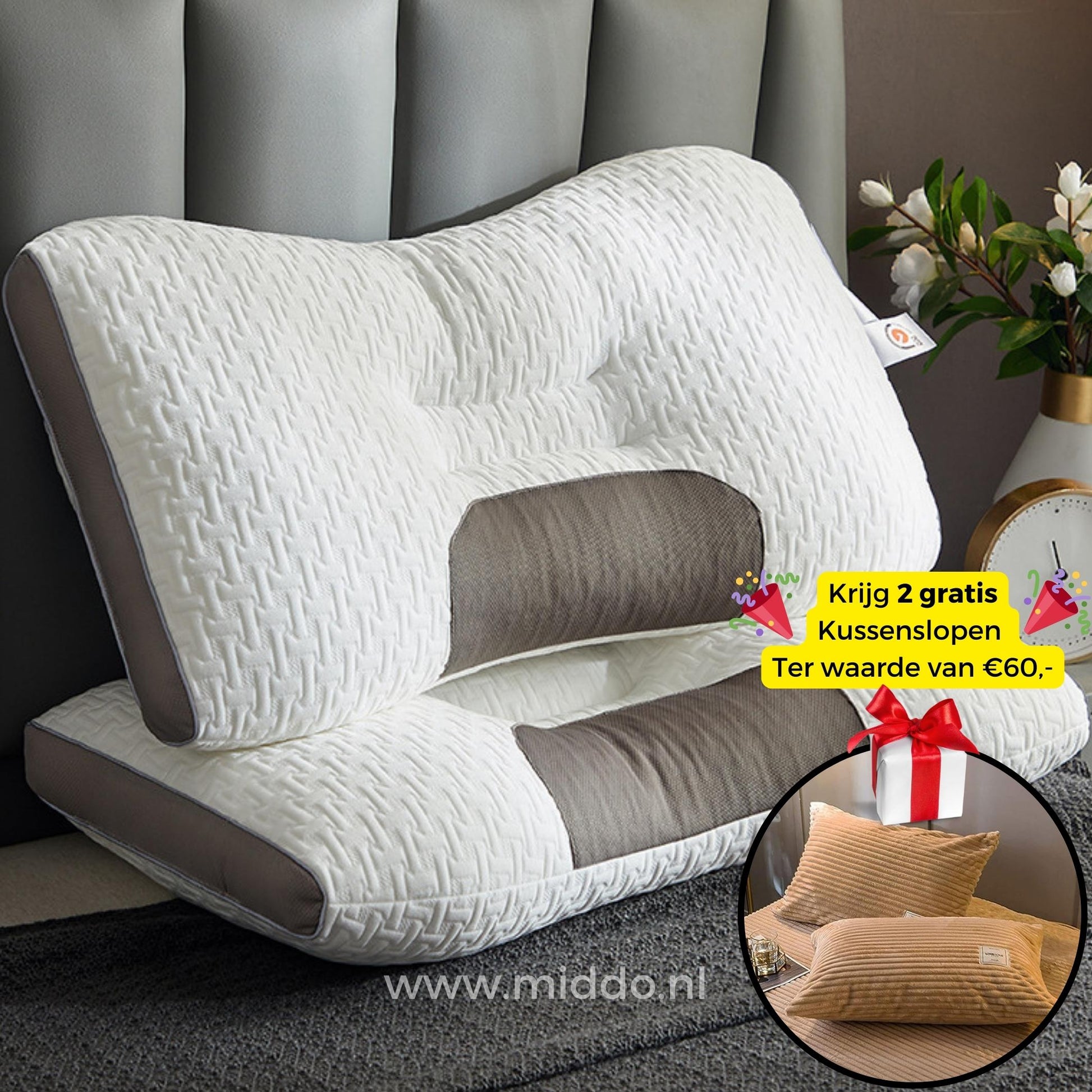 Nakkestøttepude til ryg- og sidesovere: DreamGuard Pro™ + Gratis fløjlsfleece pudebetræk!
