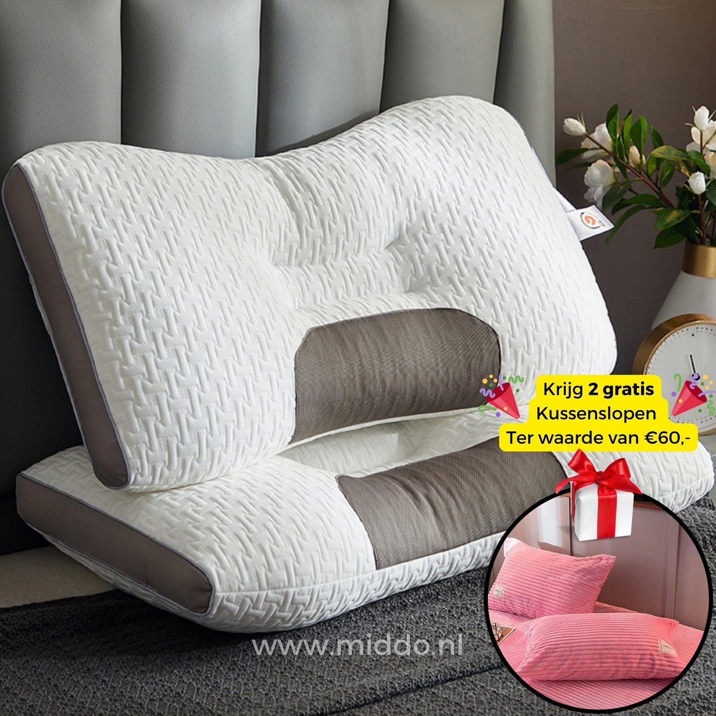Nakkestøttepude til ryg- og sidesovere: DreamGuard Pro™ + Gratis fløjlsfleece pudebetræk!