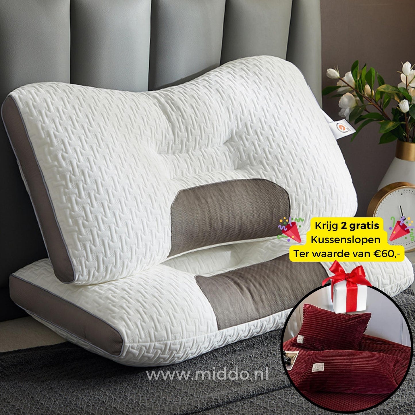 Nakkestøttepude til ryg- og sidesovere: DreamGuard Pro™ + Gratis fløjlsfleece pudebetræk!