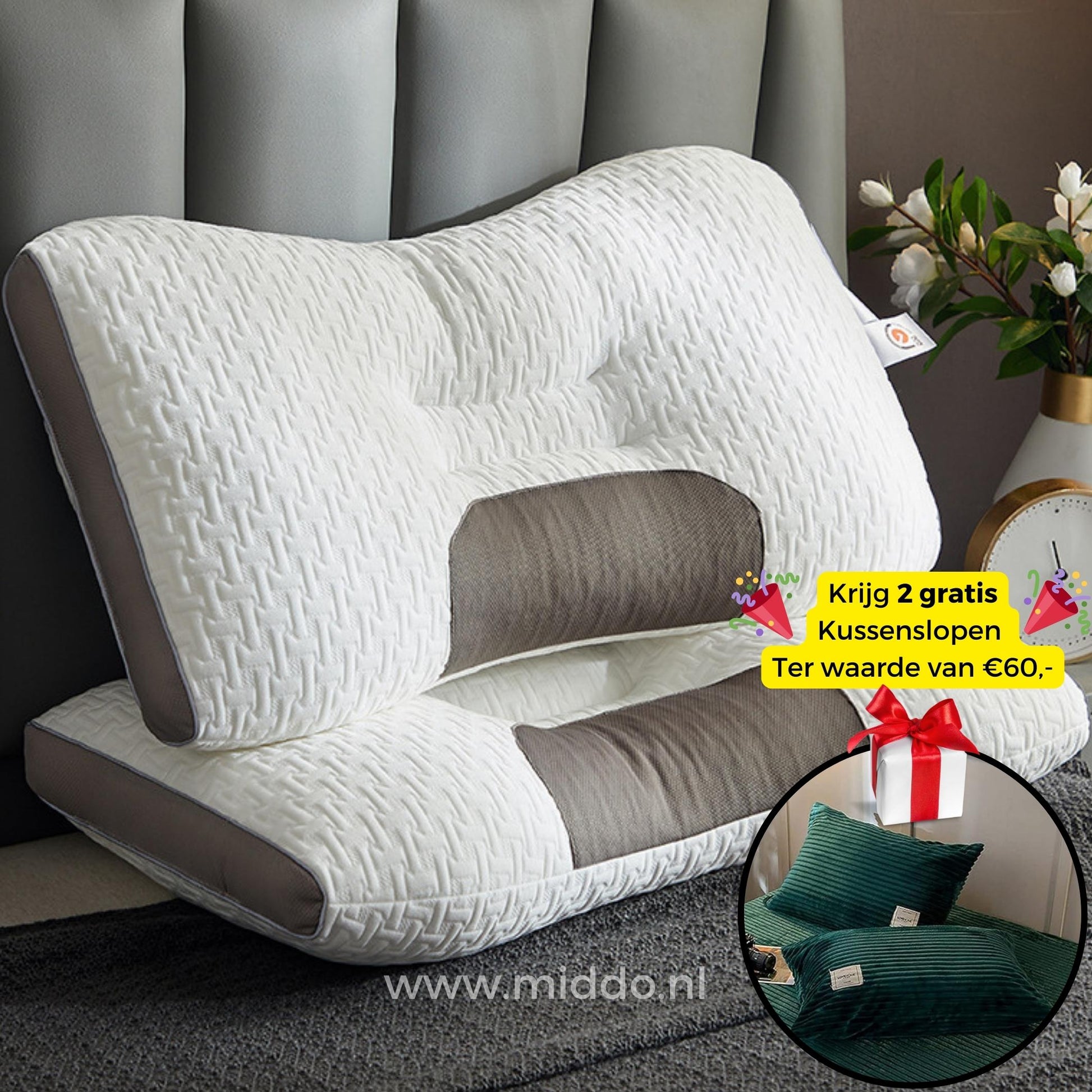 Nakkestøttepude til ryg- og sidesovere: DreamGuard Pro™ + Gratis fløjlsfleece pudebetræk!