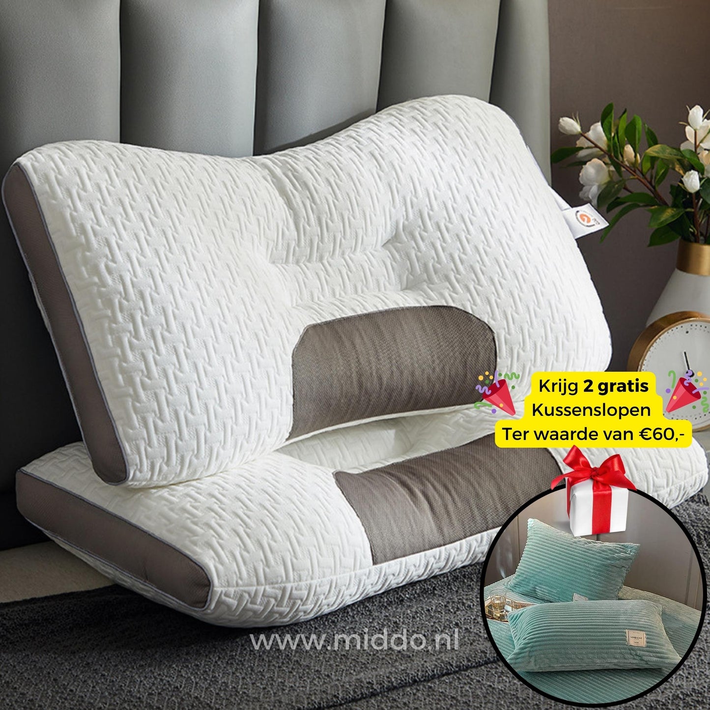 Nakkestøttepude til ryg- og sidesovere: DreamGuard Pro™ + Gratis fløjlsfleece pudebetræk!