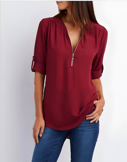 Image of Nora | Dame Bluse med Oprullede Ærmer