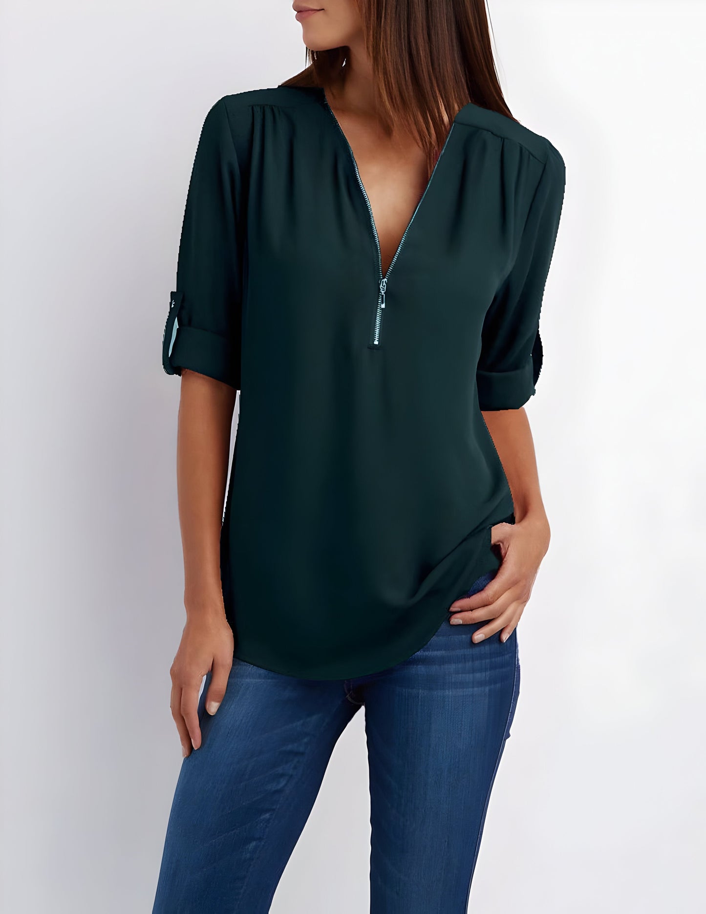 Image of Nora | Dame Bluse med Oprullede Ærmer