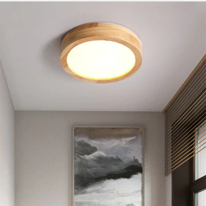 NordicGlo - Rund Skandinavisk Massiv Træ Loftlampe