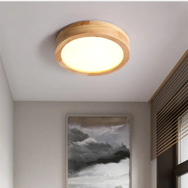NordicGlo - Rund Skandinavisk Massiv Træ Loftlampe