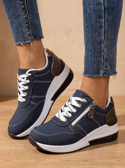Ortopædiske sneakers med kilehæl og snøre til damer