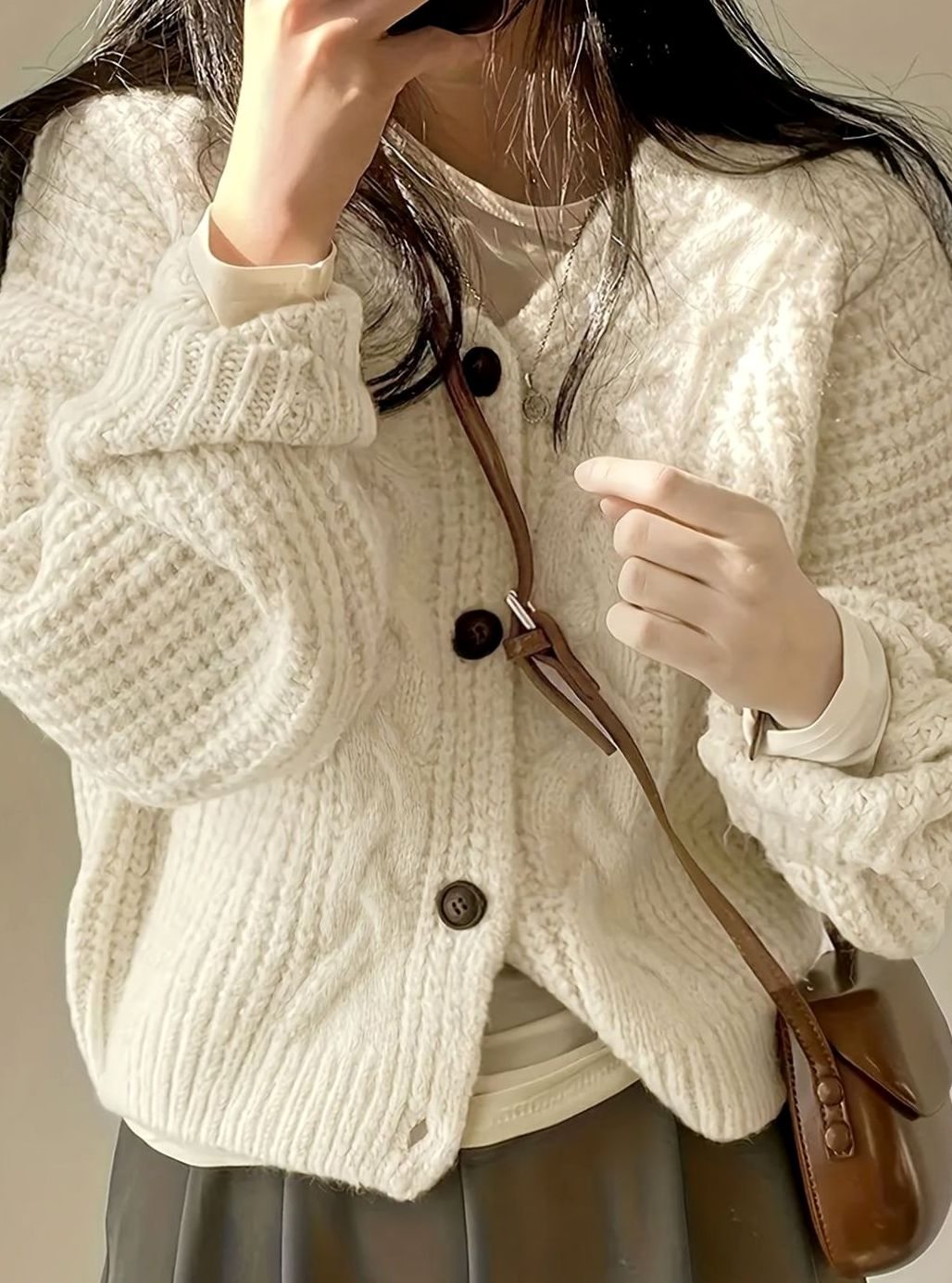 Oversized kabelstrikket cardigan med knapper til damer