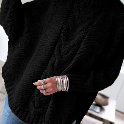 Oversized kabelstrikket sweater med høj hals til damer