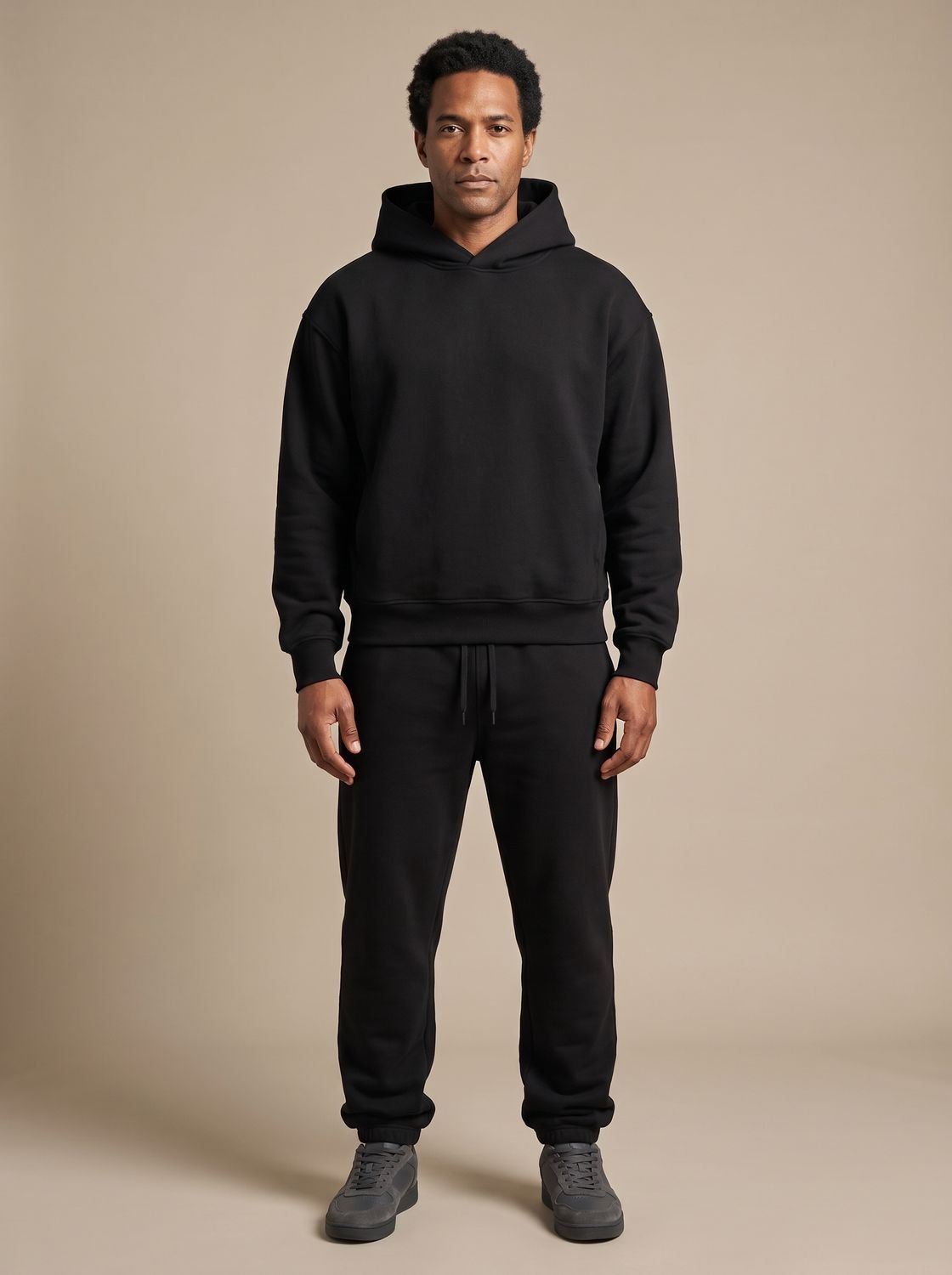 Oversized sweatsæt i fleece med hættetrøje og joggingbukser til mænd