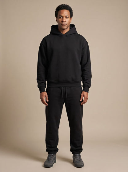 Oversized sweatsæt i fleece med hættetrøje og joggingbukser til mænd