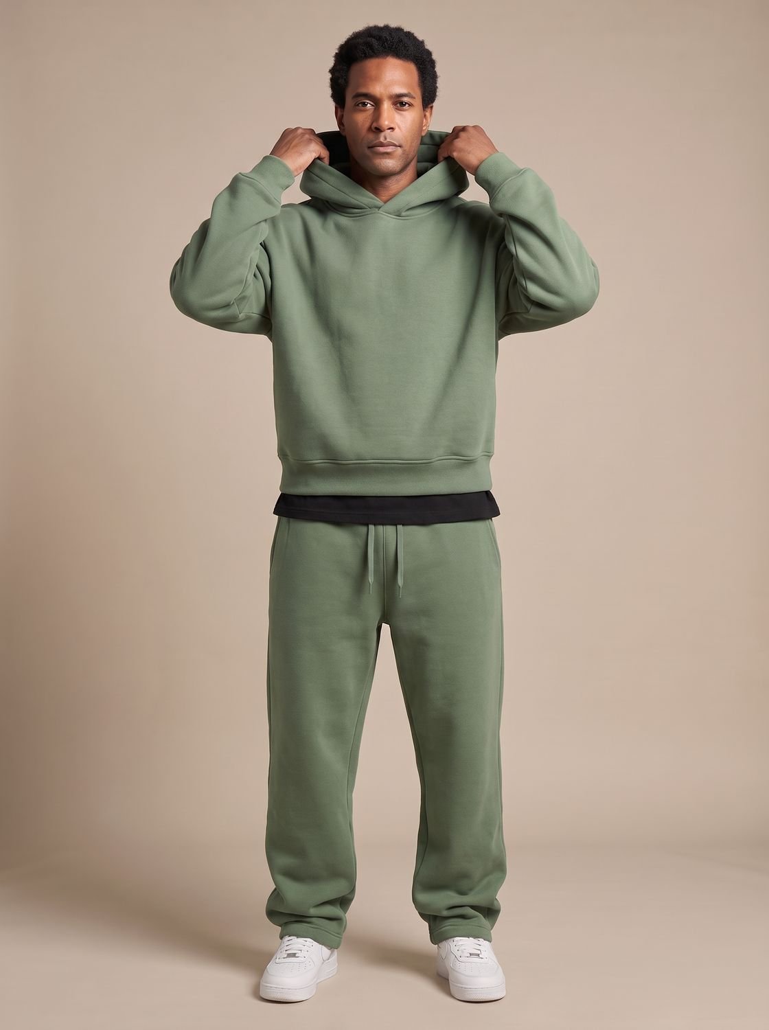 Oversized sweatsæt i fleece med hættetrøje og joggingbukser til mænd