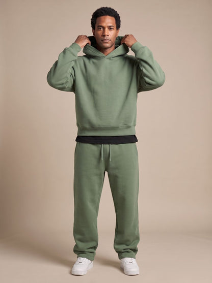 Oversized sweatsæt i fleece med hættetrøje og joggingbukser til mænd