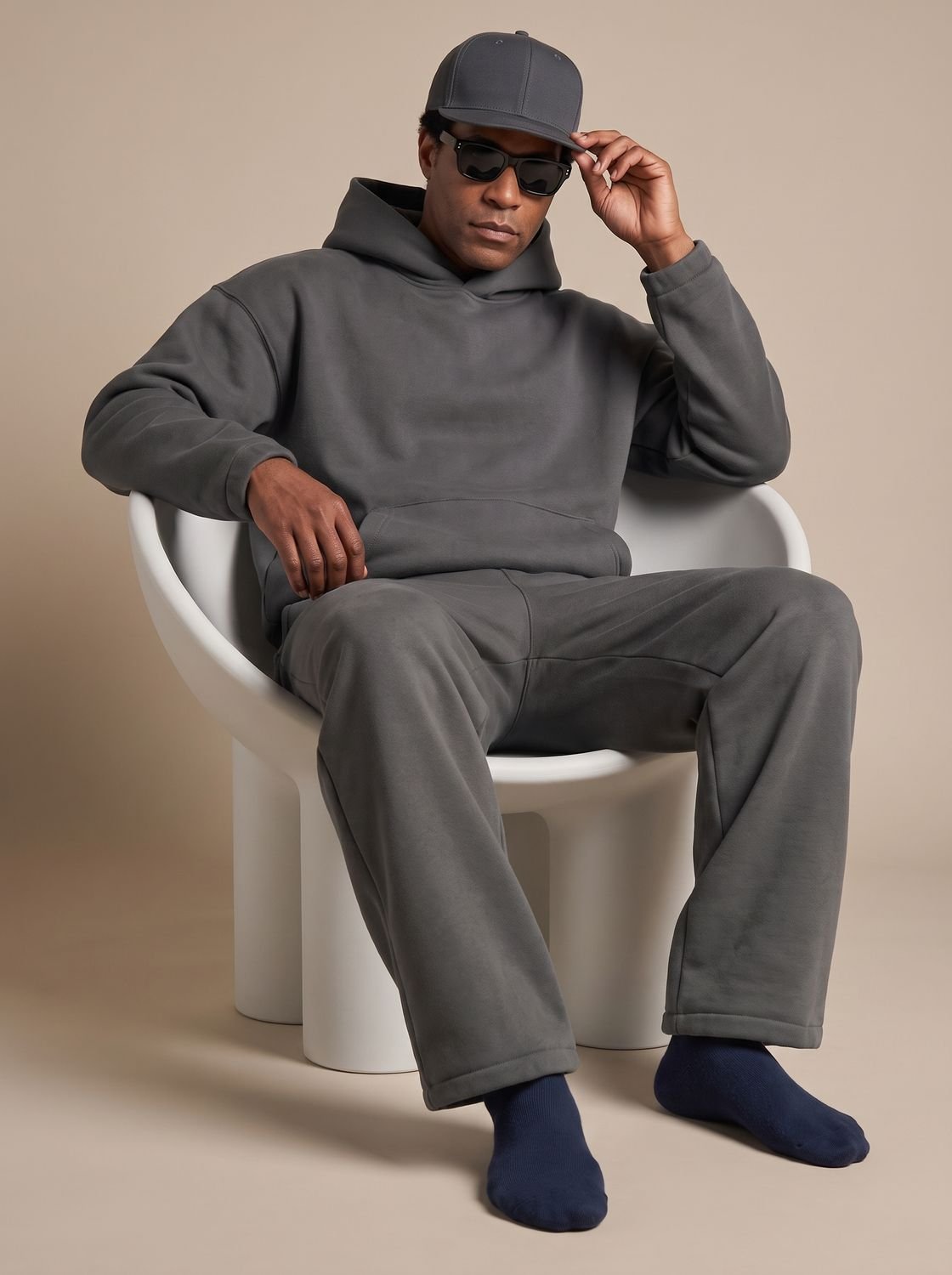 Oversized sweatsæt i fleece med hættetrøje og joggingbukser til mænd