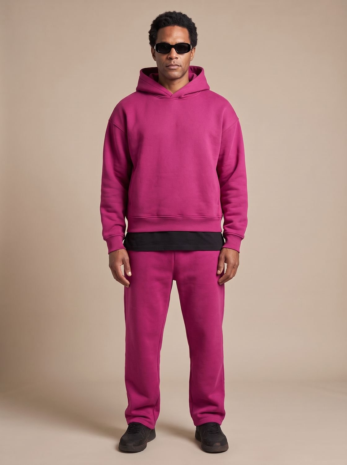 Oversized sweatsæt i fleece med hættetrøje og joggingbukser til mænd
