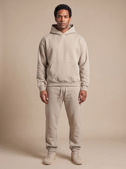 Oversized sweatsæt i fleece med hættetrøje og joggingbukser til mænd