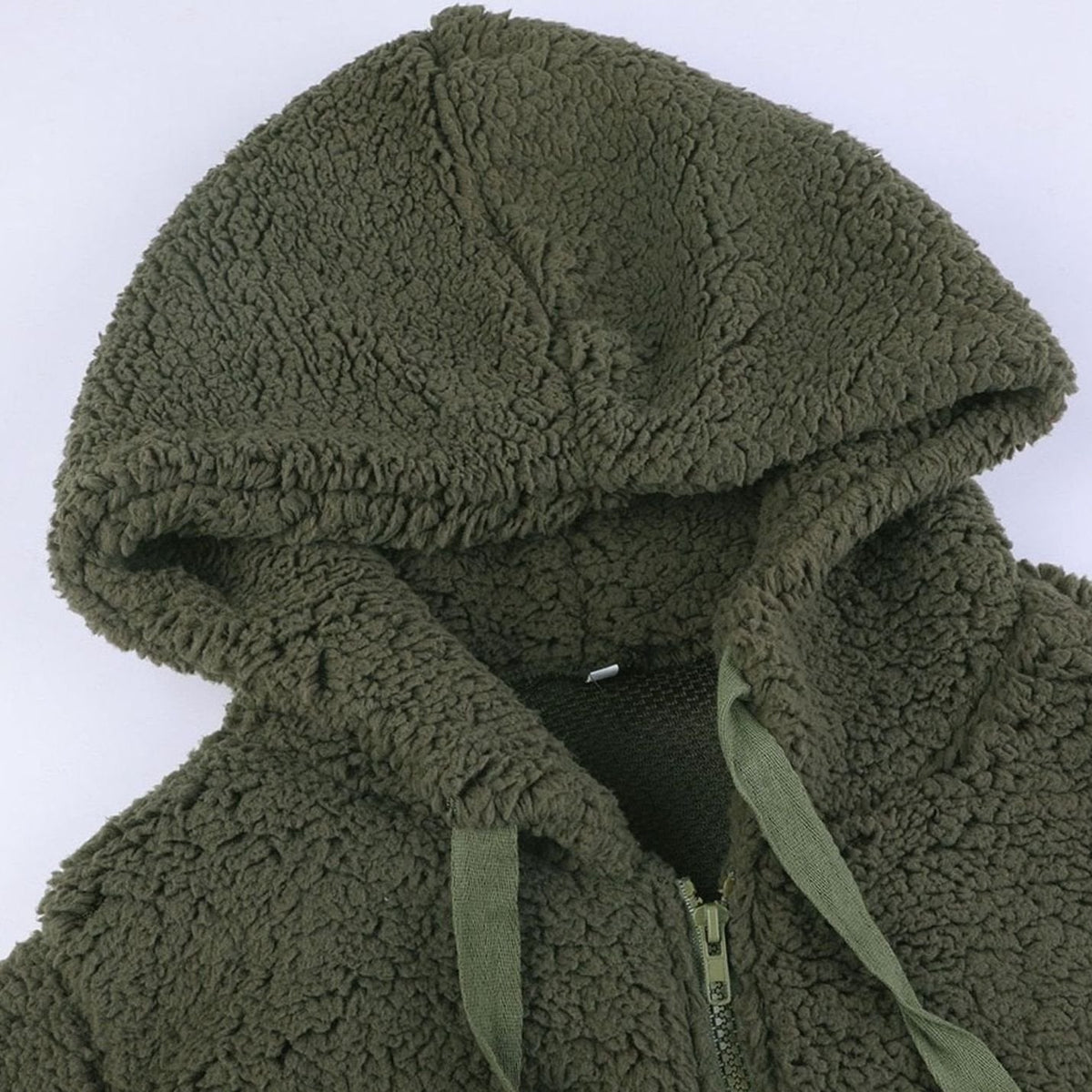 Oversized teddyfleece-jakke med hætte og lynlås til damer