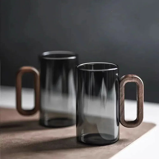 Rustik Træhåndtag Varmebestandig Glas Krus – 350ml