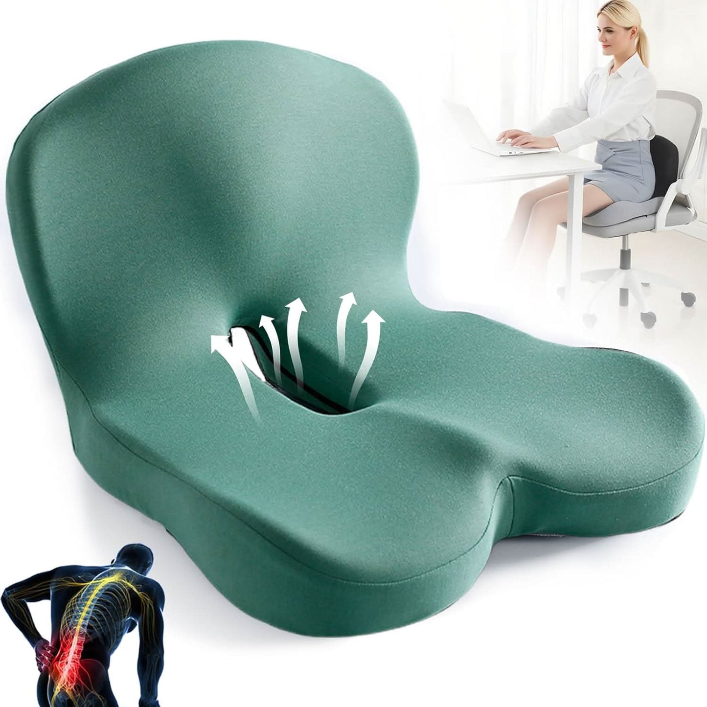 Sæde pude | Ergonomisk hukommelsesskumpude | Trykaflastning & skridsikker | ErgoComfort