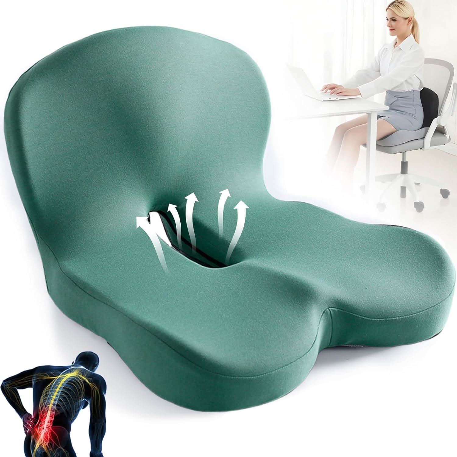 Sæde pude | Ergonomisk hukommelsesskumpude | Trykaflastning & skridsikker | ErgoComfort