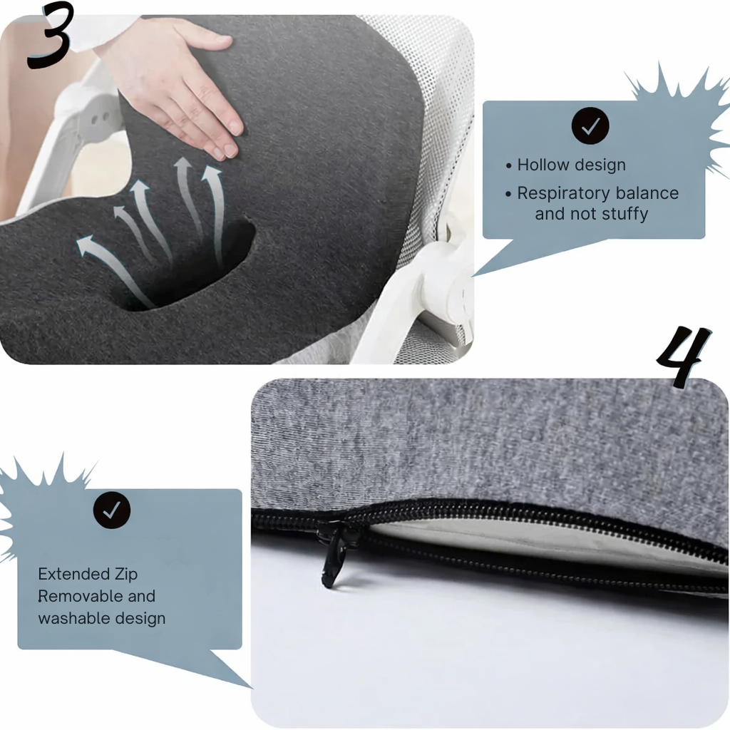 Sæde pude | Ergonomisk hukommelsesskumpude | Trykaflastning & skridsikker | ErgoComfort