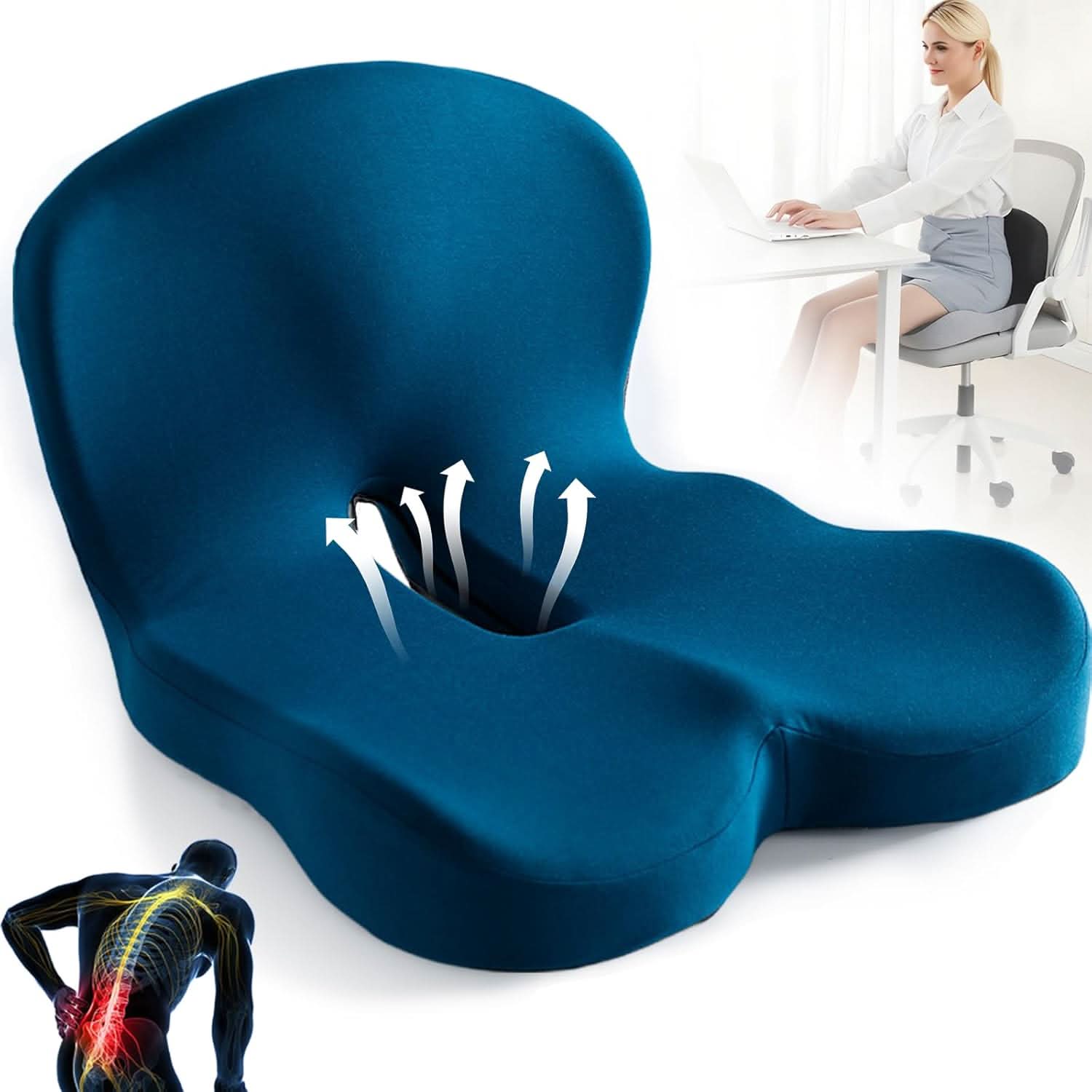 Sæde pude | Ergonomisk hukommelsesskumpude | Trykaflastning & skridsikker | ErgoComfort