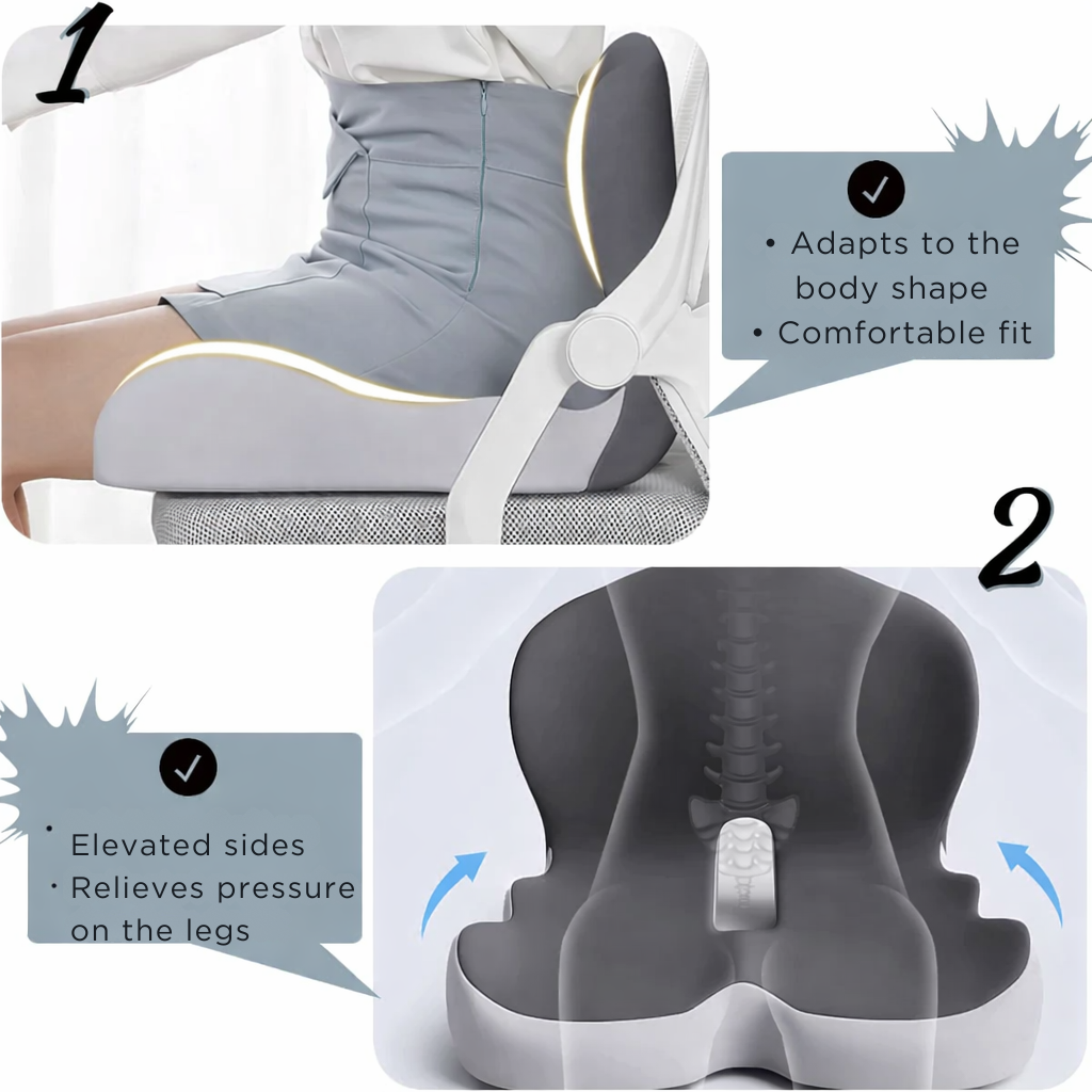 Sæde pude | Ergonomisk hukommelsesskumpude | Trykaflastning & skridsikker | ErgoComfort