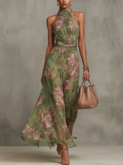 Savannah | Elegant Boho Grøn Maxi Kjole til Formelle Bryllupsgæster