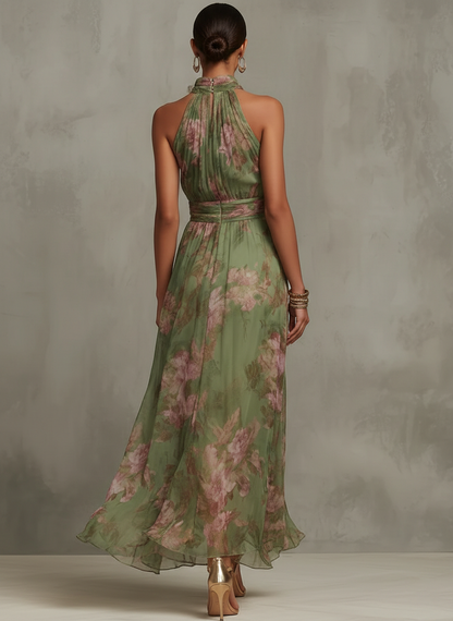 Savannah | Elegant Boho Grøn Maxi Kjole til Formelle Bryllupsgæster