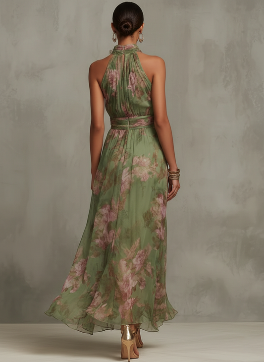 Savannah | Elegant Boho Grøn Maxi Kjole til Formelle Bryllupsgæster